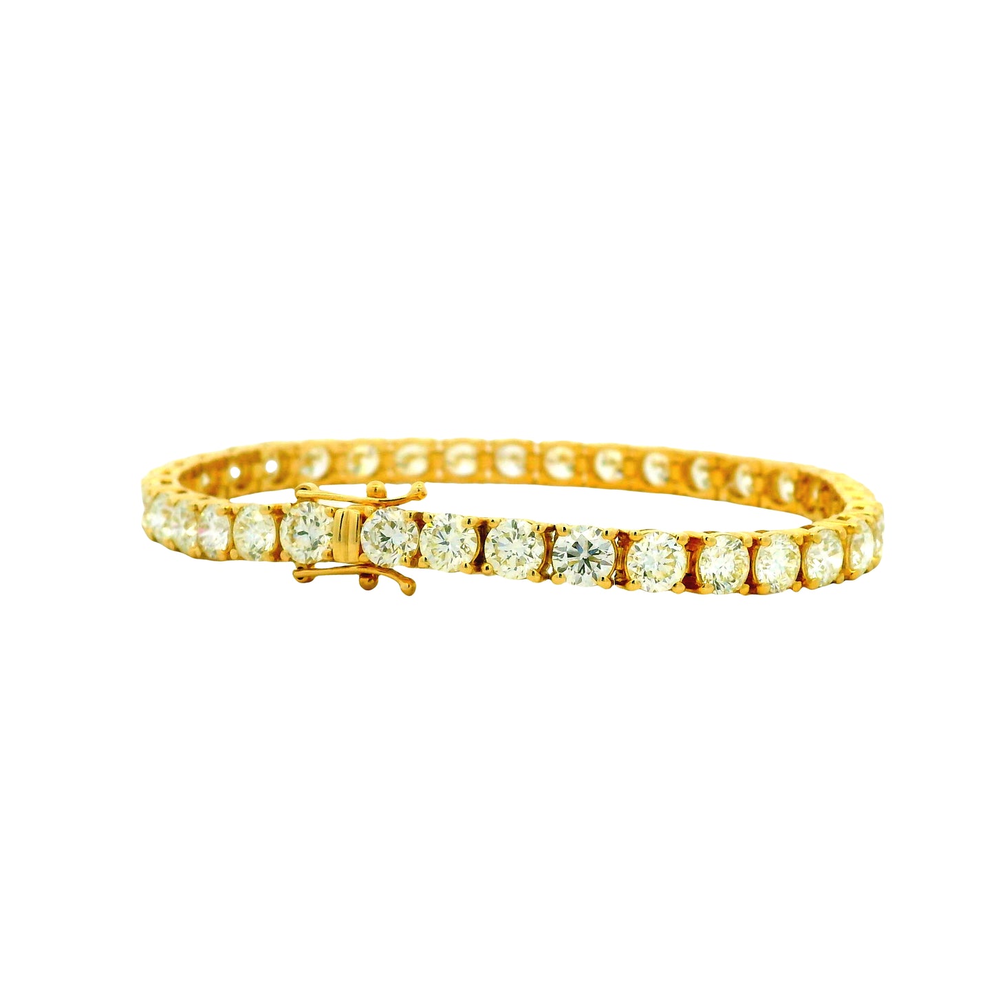 14k Yellow Gold 14.20ctw Natural Round Brilliant Diamond Tennis Bracelet — macro detail of the clasp