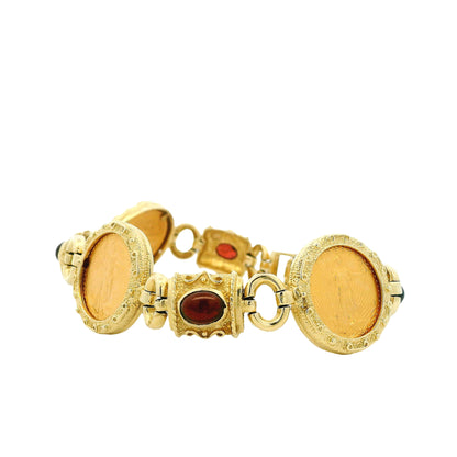 14k Yellow Gold American Eagle Coin Bracelet with Cabochon Gemstones — macro detail of the clasp