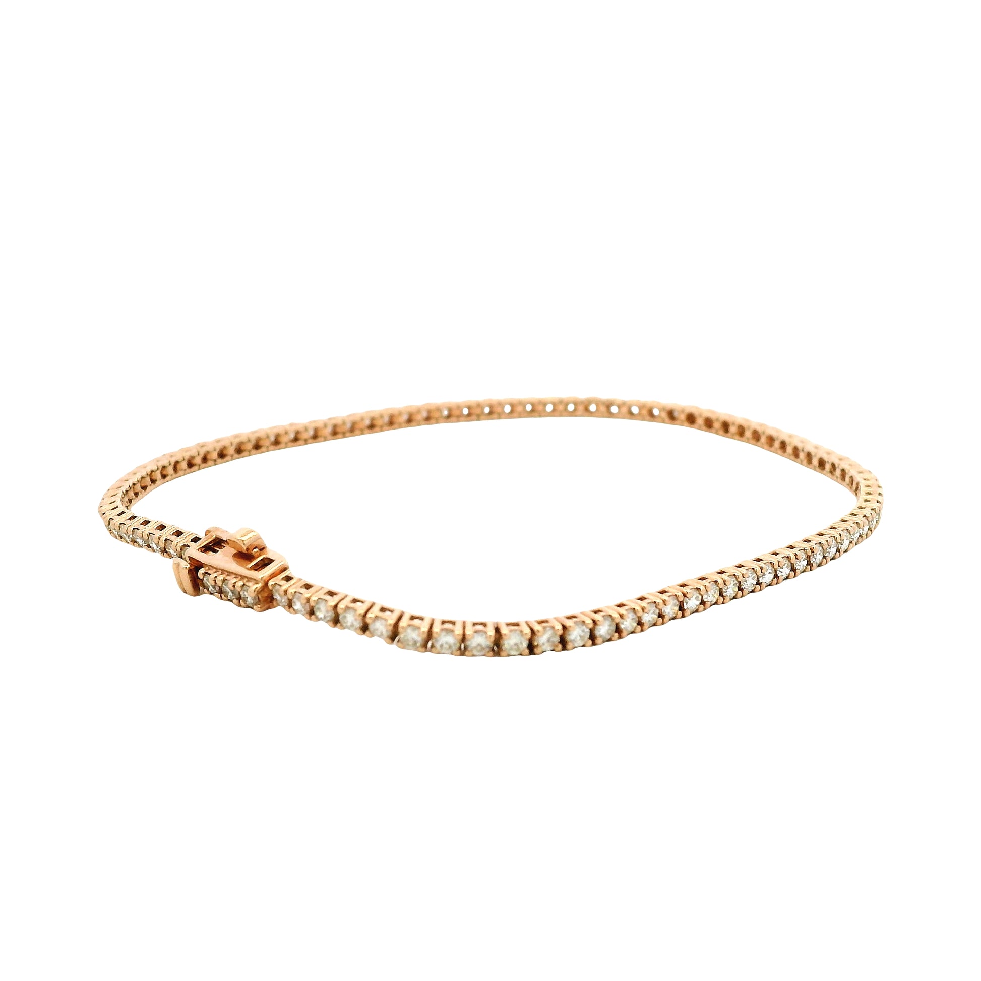 14k Rose Gold 1.15ctw Round Brilliant Diamond Tennis Bracelet — macro detail of the clasp