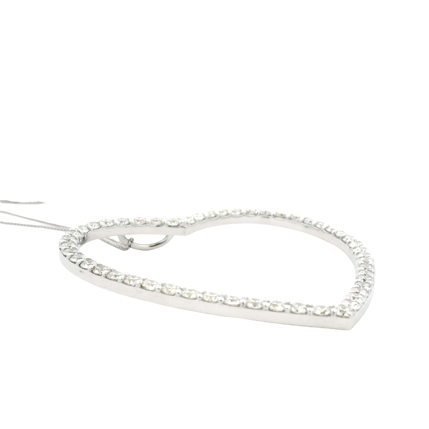 14k White Gold 5.92ctw Round Brilliant Diamond Pavé Heart Pendant Necklace — side profile