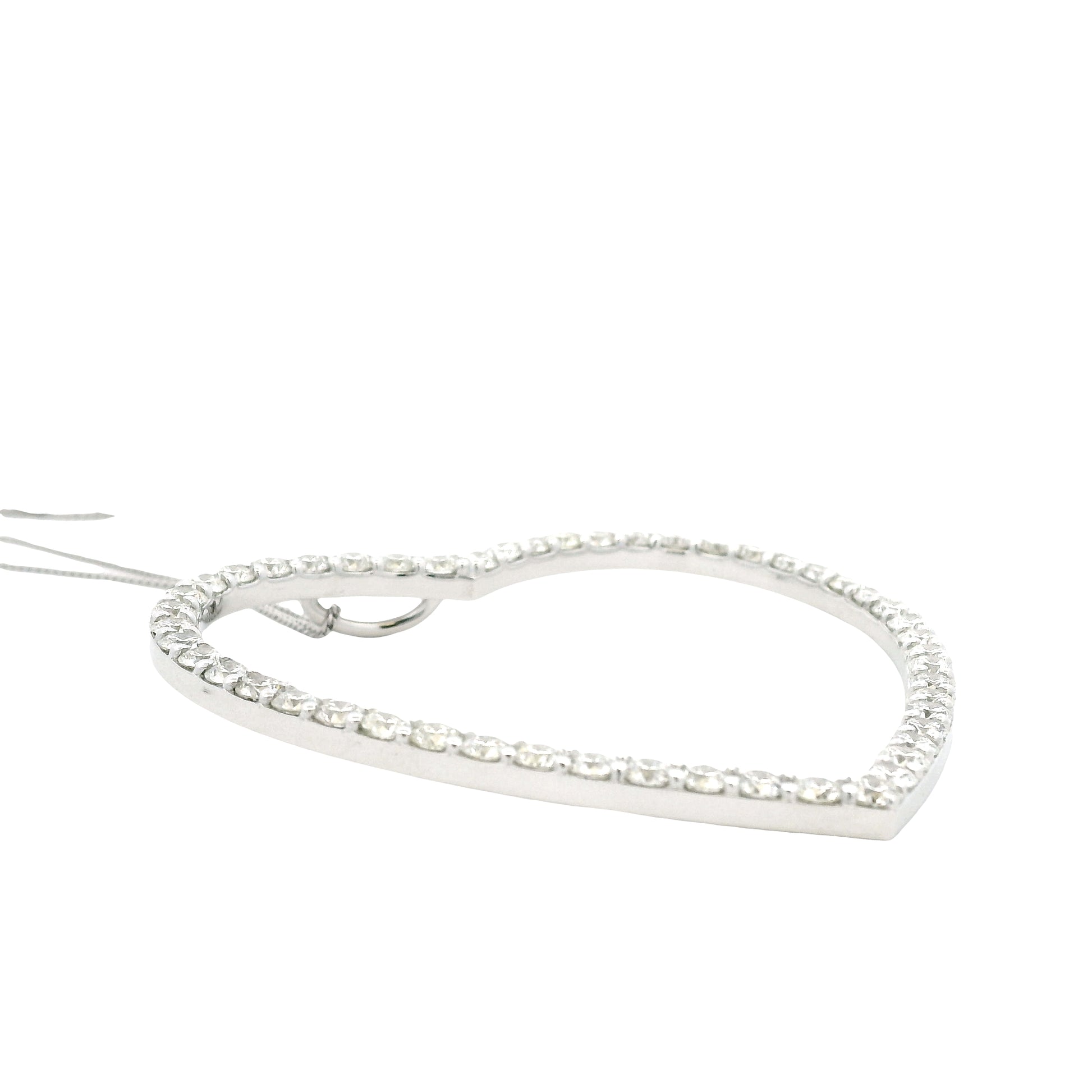 14k White Gold 5.92ctw Round Brilliant Diamond Pavé Heart Pendant Necklace — side profile