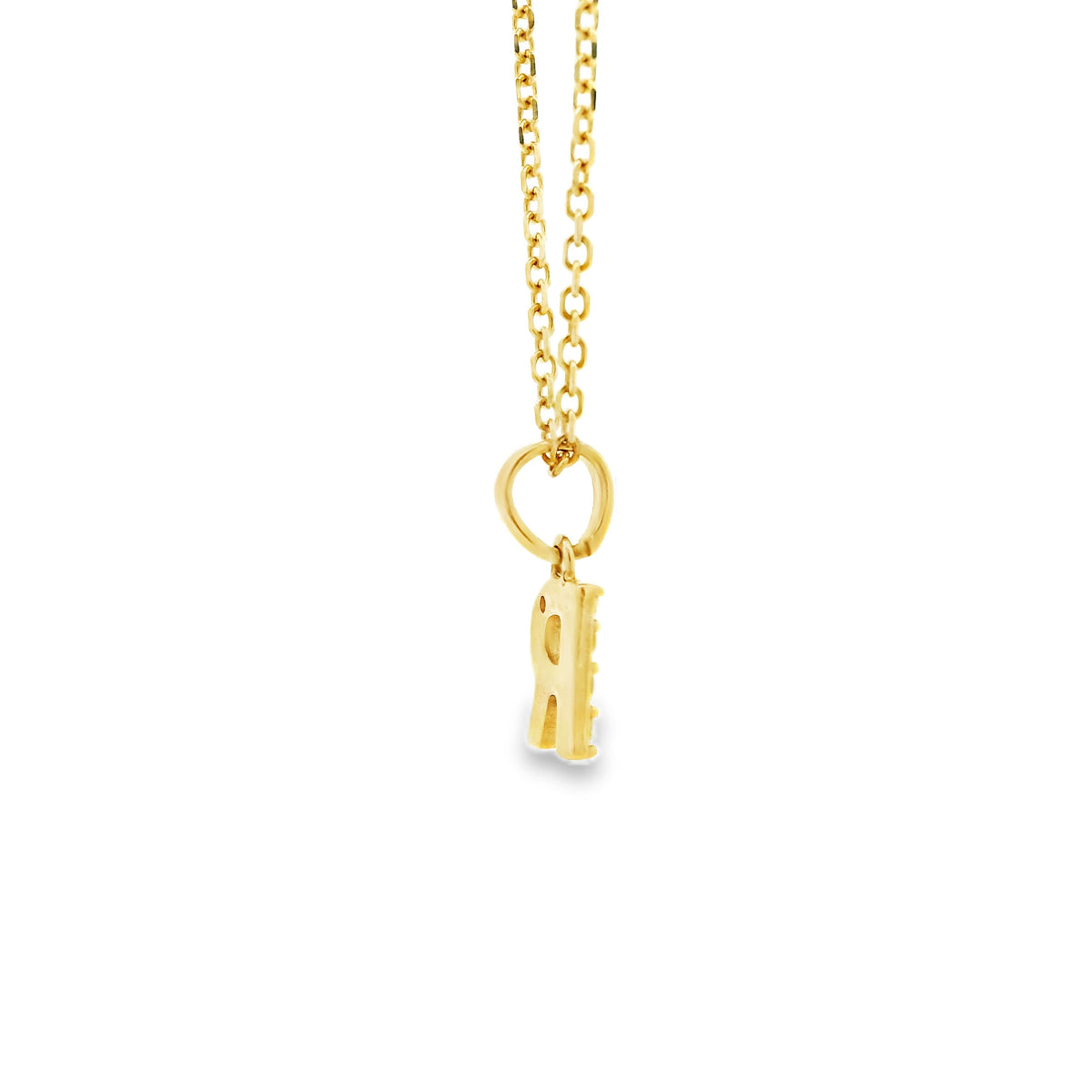 14k Yellow Gold 0.30ctw Diamond Pavé "R" Initial Letter Pendant Necklace — side profile showing the band