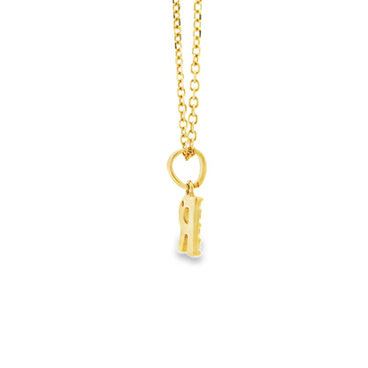 14k Yellow Gold 0.30ctw Diamond Pavé "R" Initial Letter Pendant Necklace — side profile showing the band