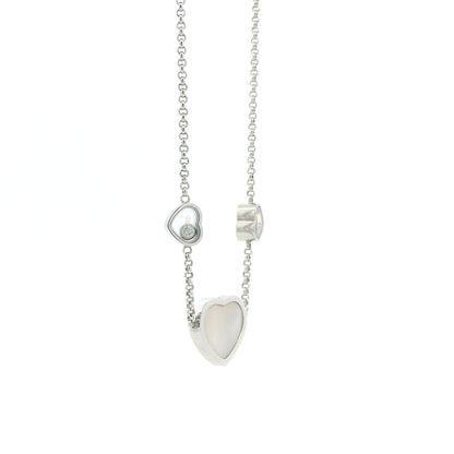 Chopard Happy Hearts 18k White Gold Diamond Mother of Pearl Heart Pendant Necklace — side profile showing case thickness