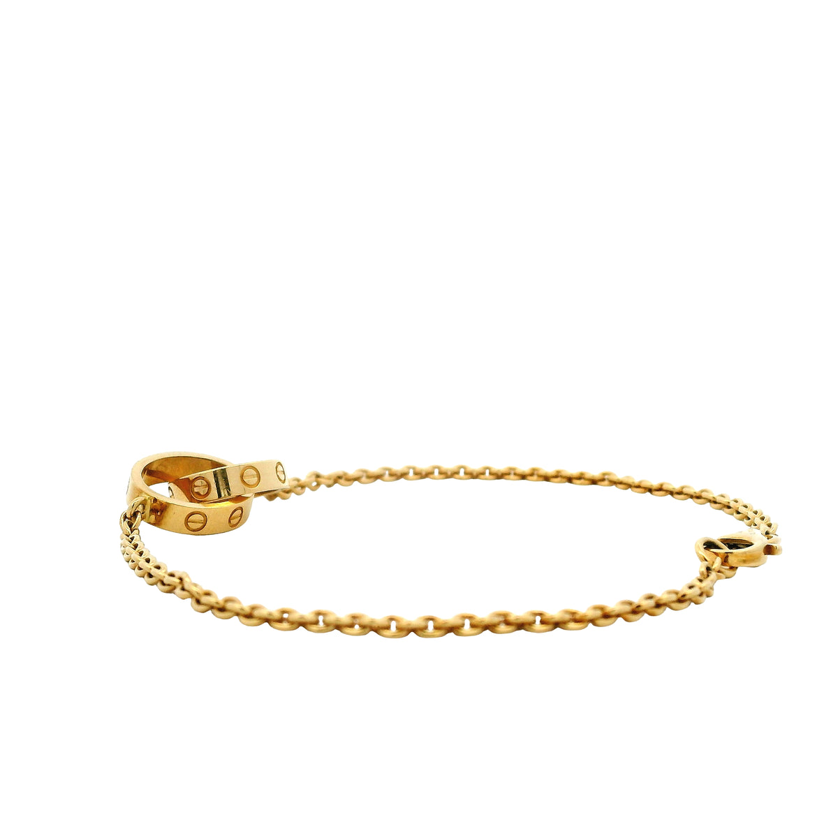 Cartier 18k Yellow Gold Love Bracelet on Chain with Lobster Clasp — side profile