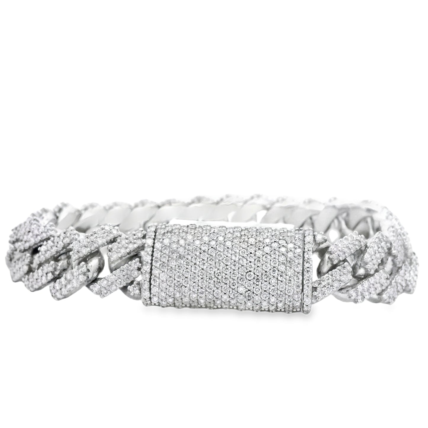10k White Gold 13.35ctw Natural Diamond Cuban Chain Link Bracelet — side profile