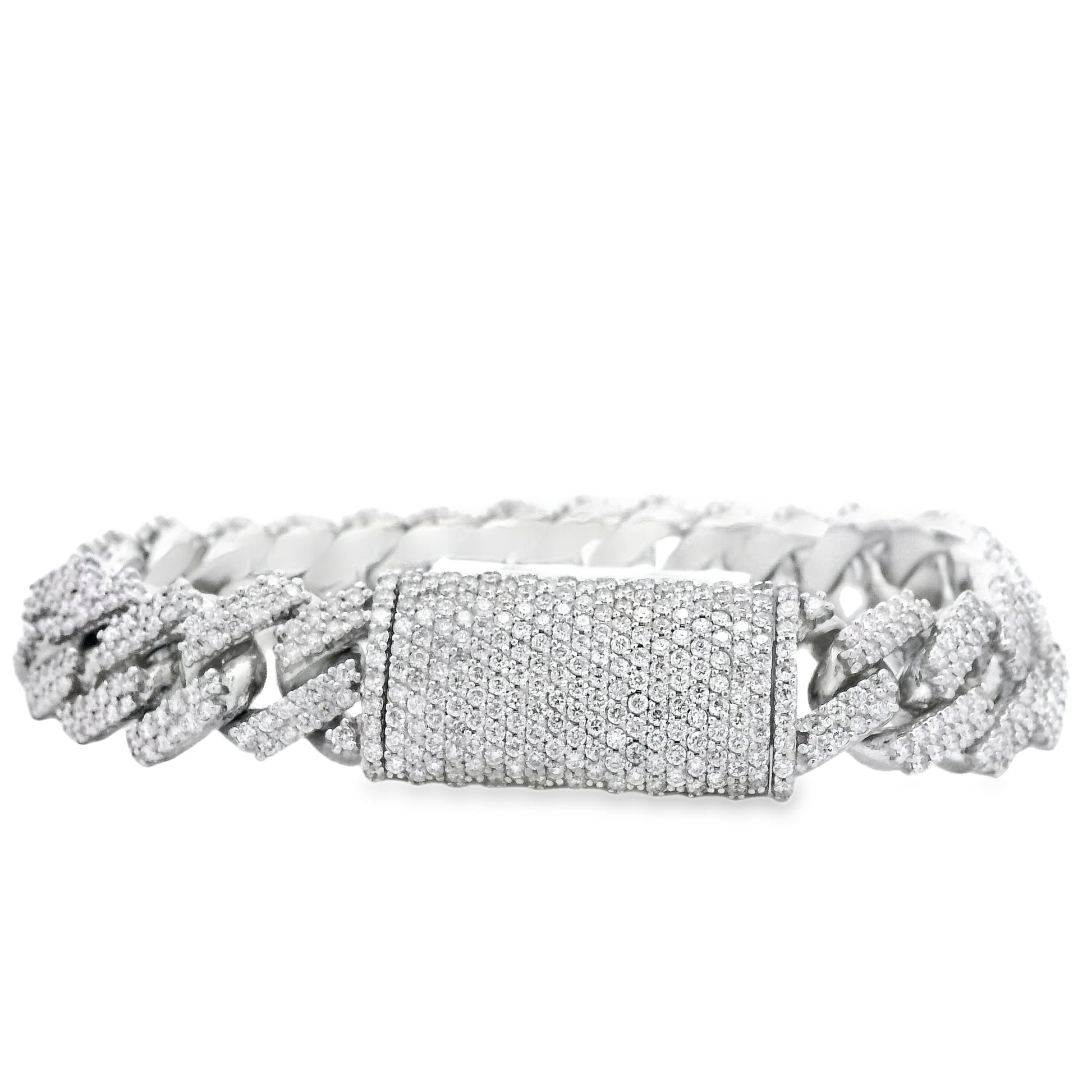 10k White Gold 13.35ctw Natural Diamond Cuban Chain Link Bracelet — side profile