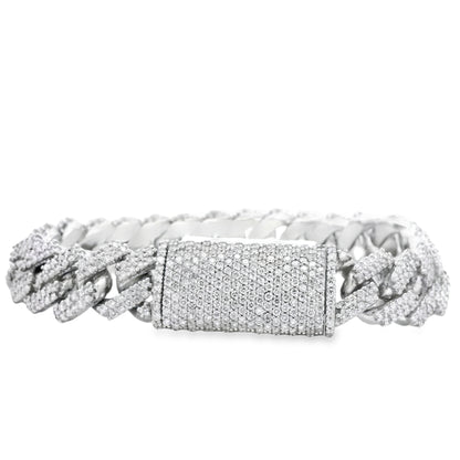 10k White Gold 13.35ctw Natural Diamond Cuban Chain Link Bracelet — side profile