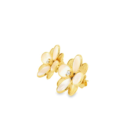 Marco Bicego 18k Yellow Gold 0.60ctw Diamond and Mother of Pearl Petali Flower Stud Earrings — side profile