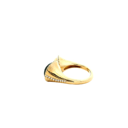 18k Yellow Gold White Opal and Black Opal Toi et Moi Ring — side profile showing the band