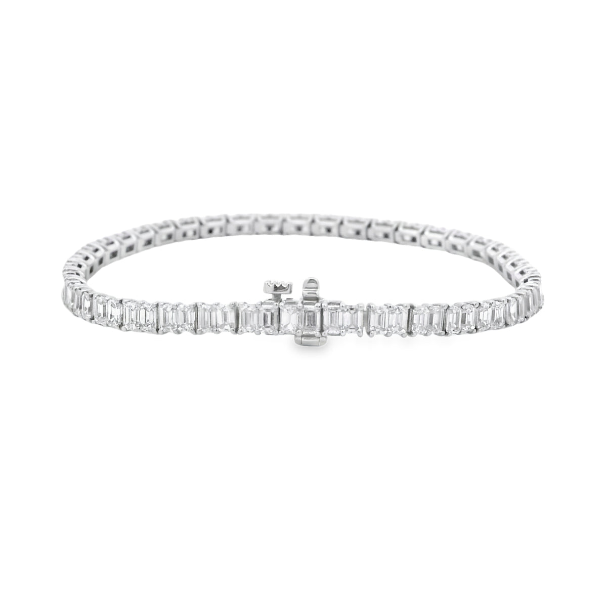 18k White Gold 6.80ctw Emerald Cut Diamond Tennis Bracelet — side profile