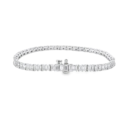 18k White Gold 6.80ctw Emerald Cut Diamond Tennis Bracelet — side profile