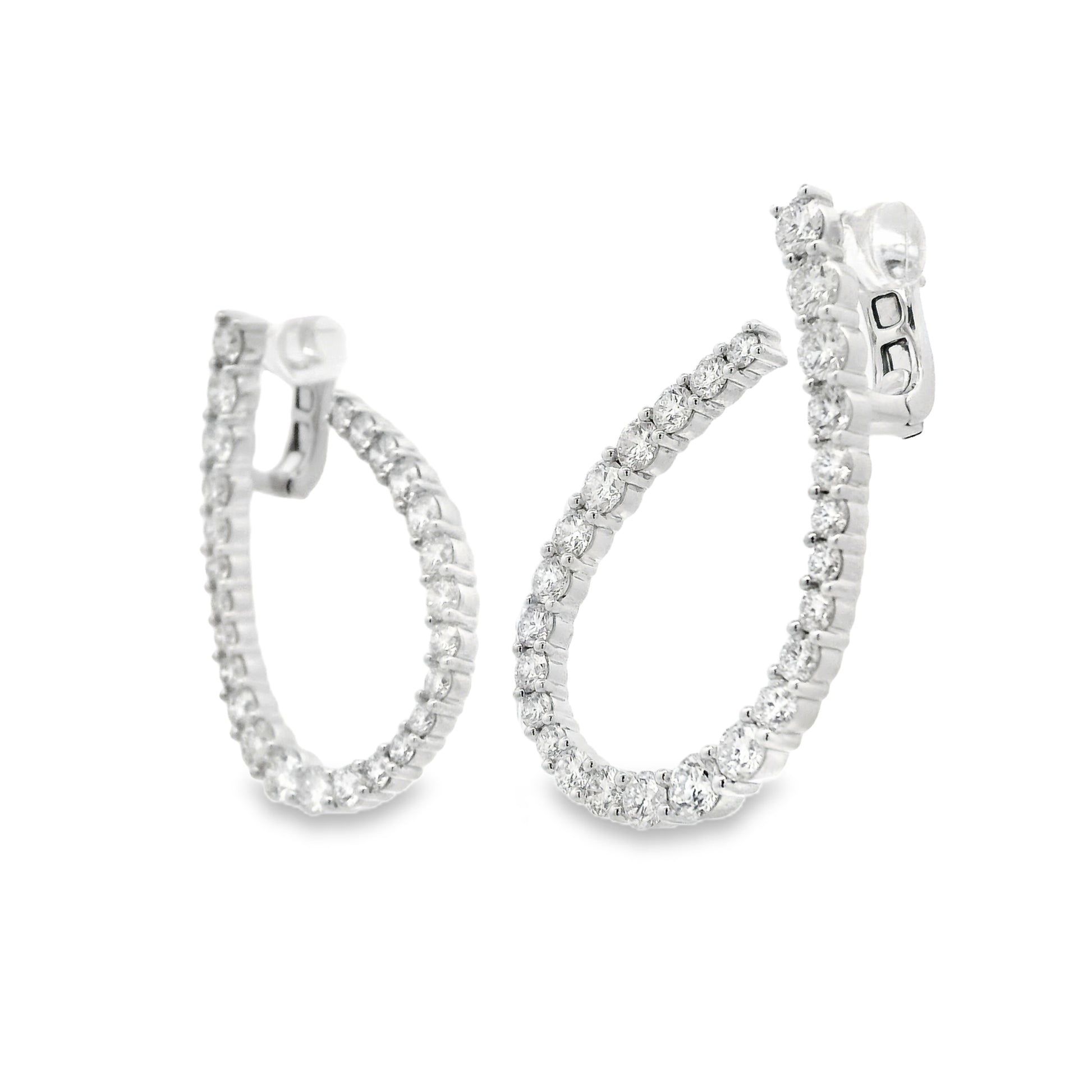 18k White Gold 6.14ctw Round Brilliant Diamond Hoop Earrings — side profile