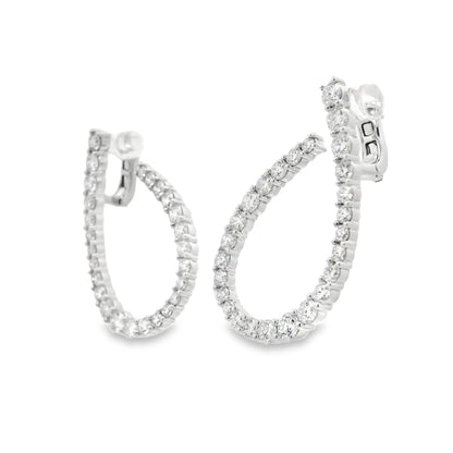 18k White Gold 6.14ctw Round Brilliant Diamond Hoop Earrings — side profile