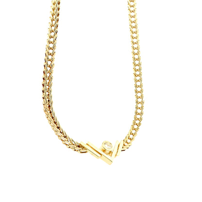 14k Yellow Gold V-Shaped Pendant Necklace with 0.10ct Round Diamond — side profile showing the band