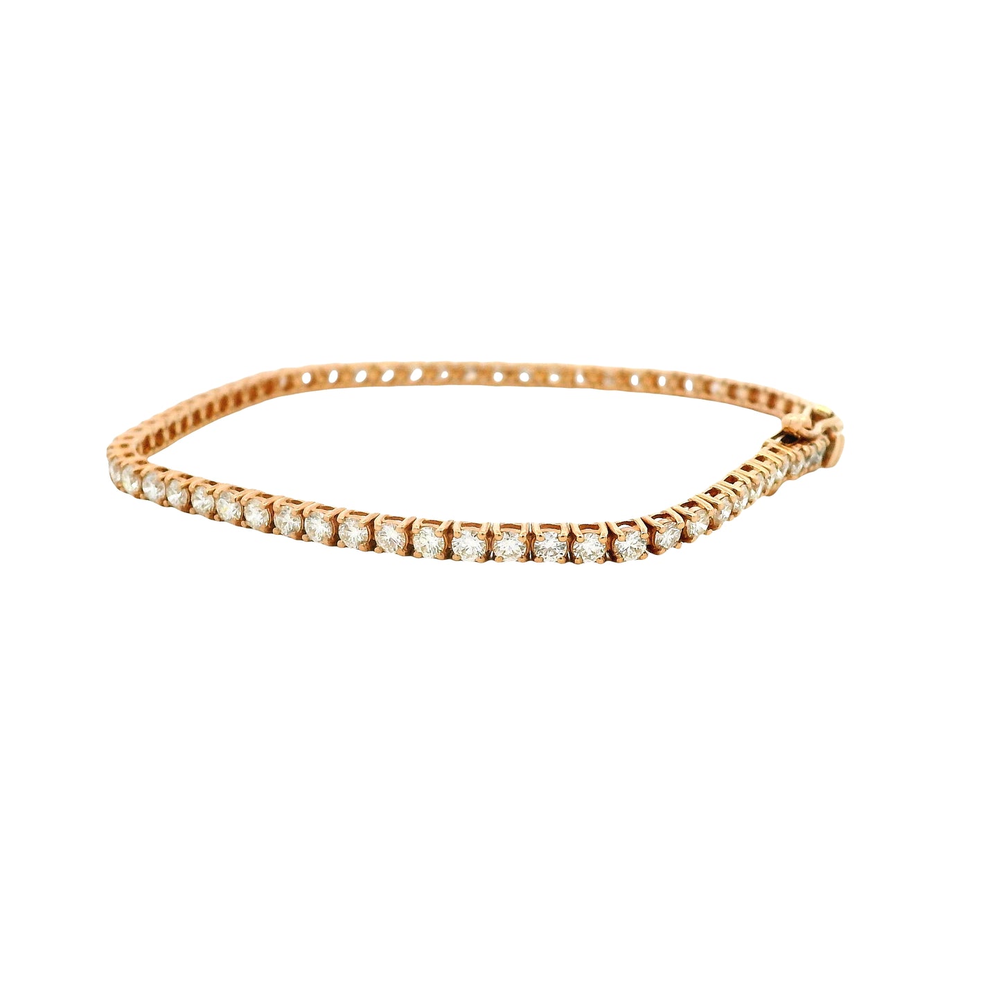 14k Rose Gold 3.32ctw Round Brilliant Diamond Tennis Bracelet — side profile