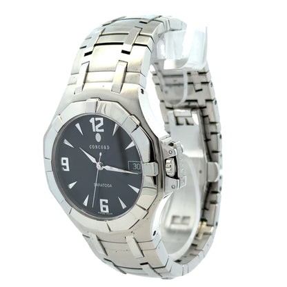 Concord Saratoga 37mm Black Dial Stainless Steel Watch — side profile showing case thickness