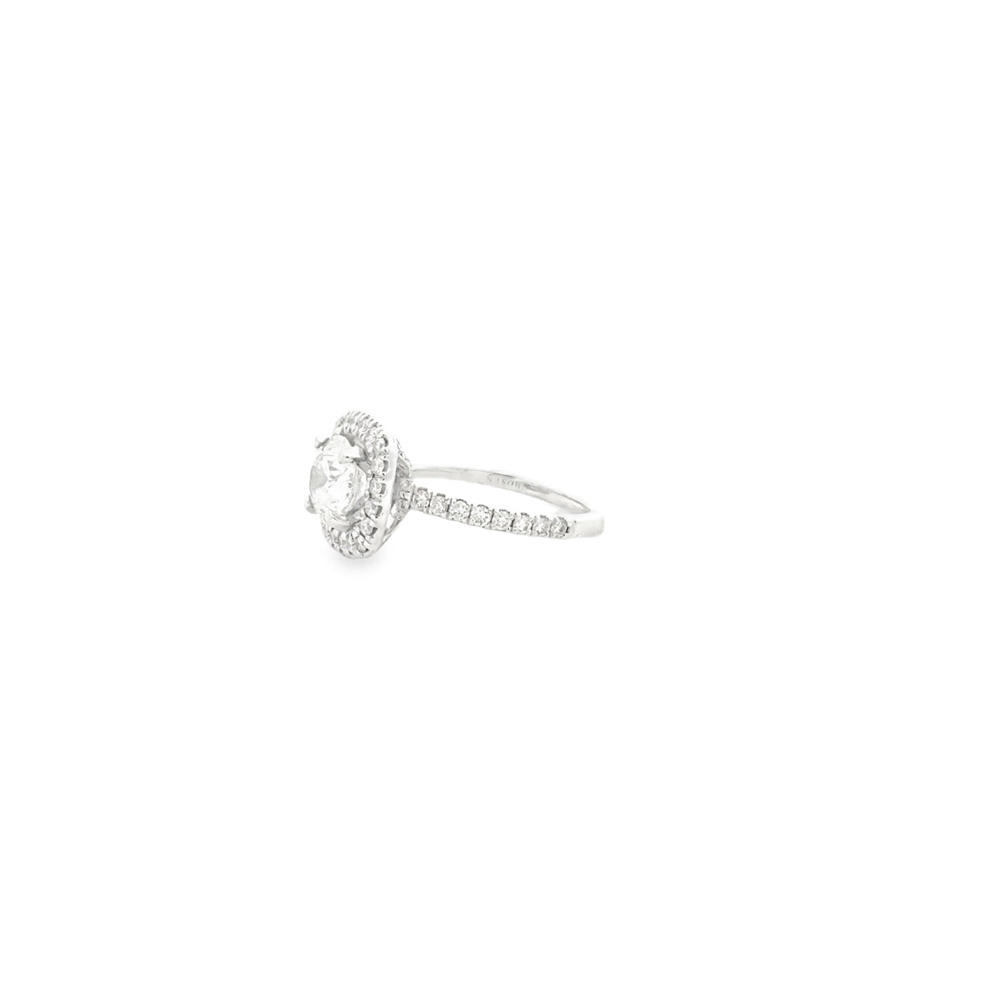 14k White Gold 1.50ct Round Brilliant Diamond Halo Engagement Ring — side profile showing the band