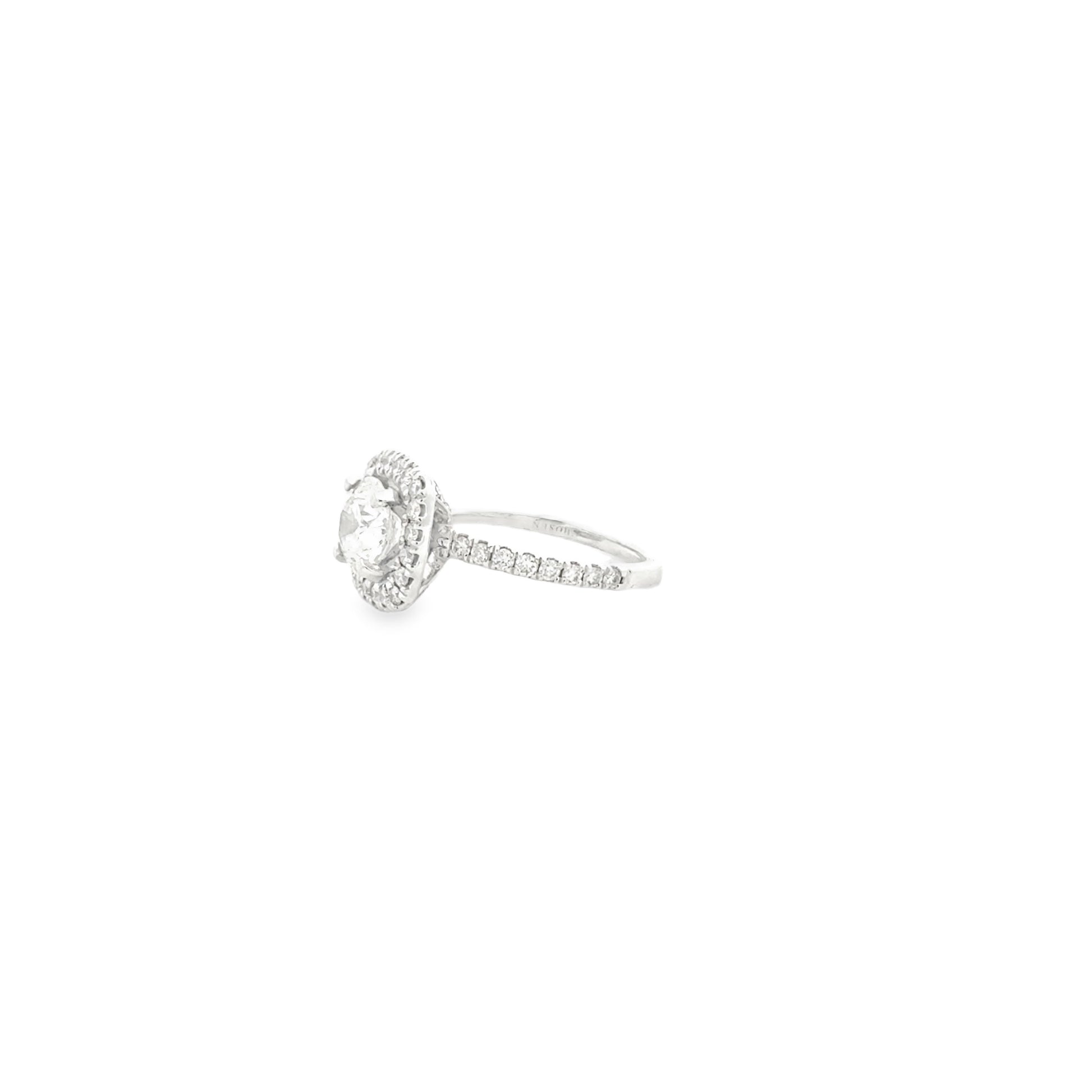 14k White Gold 1.50ct Round Brilliant Diamond Halo Engagement Ring — side profile showing the band