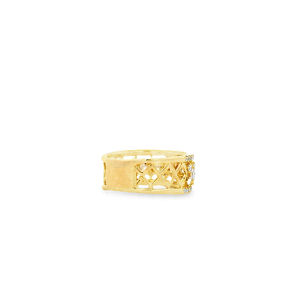 Gabriel and Co. 14k Yellow Gold Three Row 1.12ctw Diamond Wide Band Ring — side profile showing the band
