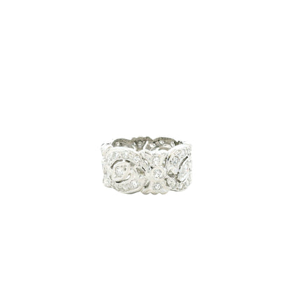 14k White Gold 1.5ctw Vintage-Style Pavé Diamond Filigree Ring — side profile showing the band
