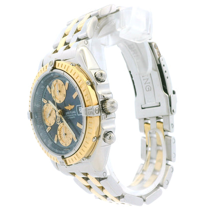 Breitling D13352 Chronomat 39mm Blue Dial Two-Tone Watch — side profile showing case thickness