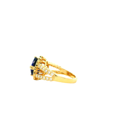 14k Yellow Gold 3.75ct Cushion Cut Tanzanite Halo Cocktail Ring — side profile showing the band