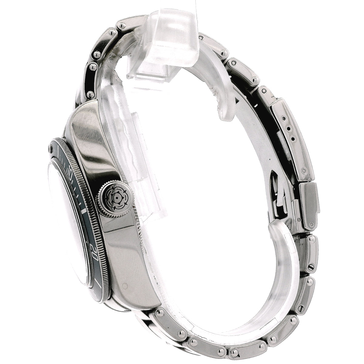 Tudor Heritage 41mm Black Dial Blue Rotating Bezel Stainless Steel Watch — side profile showing case thickness