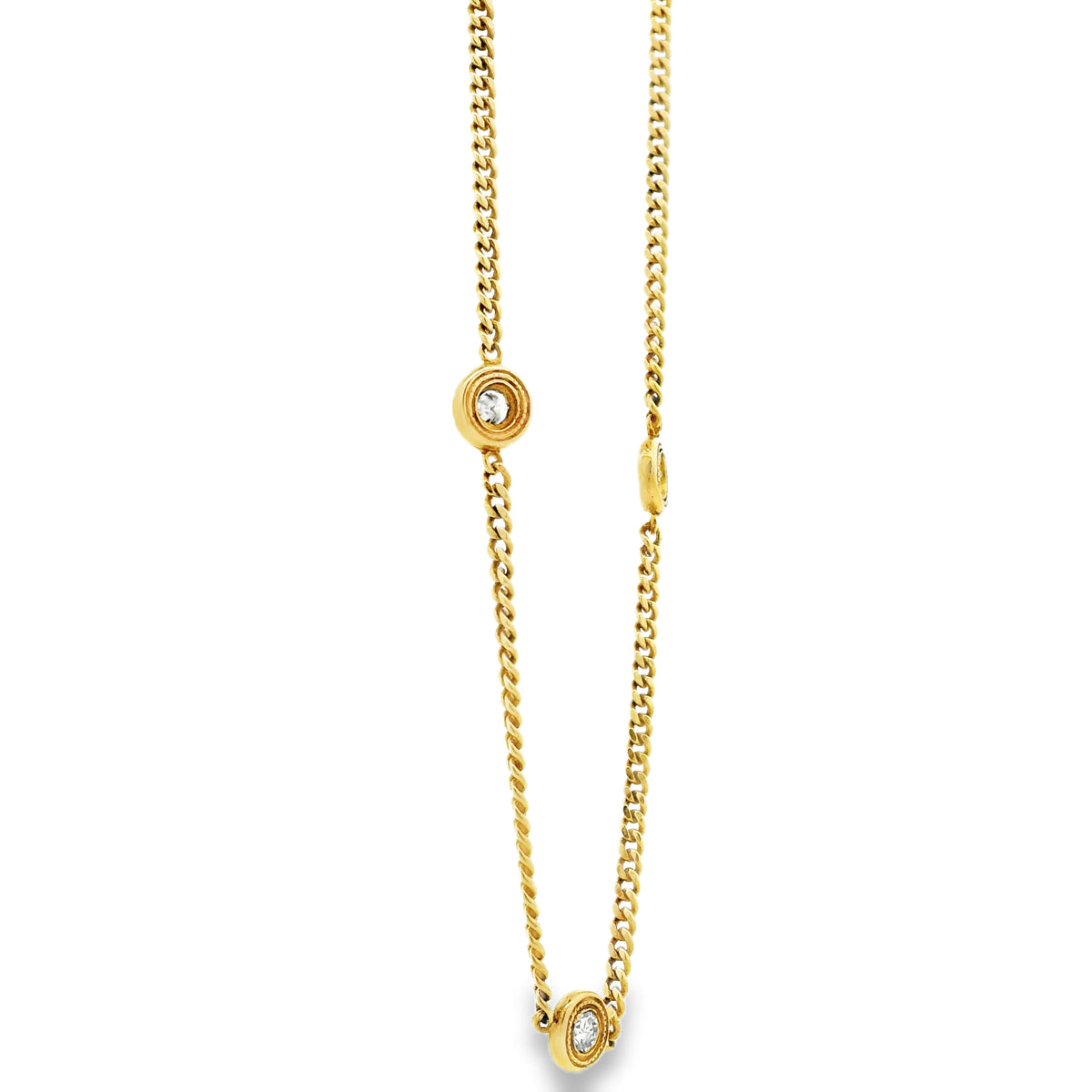 18k Yellow Gold 0.30ctw Round Brilliant Diamond Bezel Set Curb Chain Necklace — clasp detail