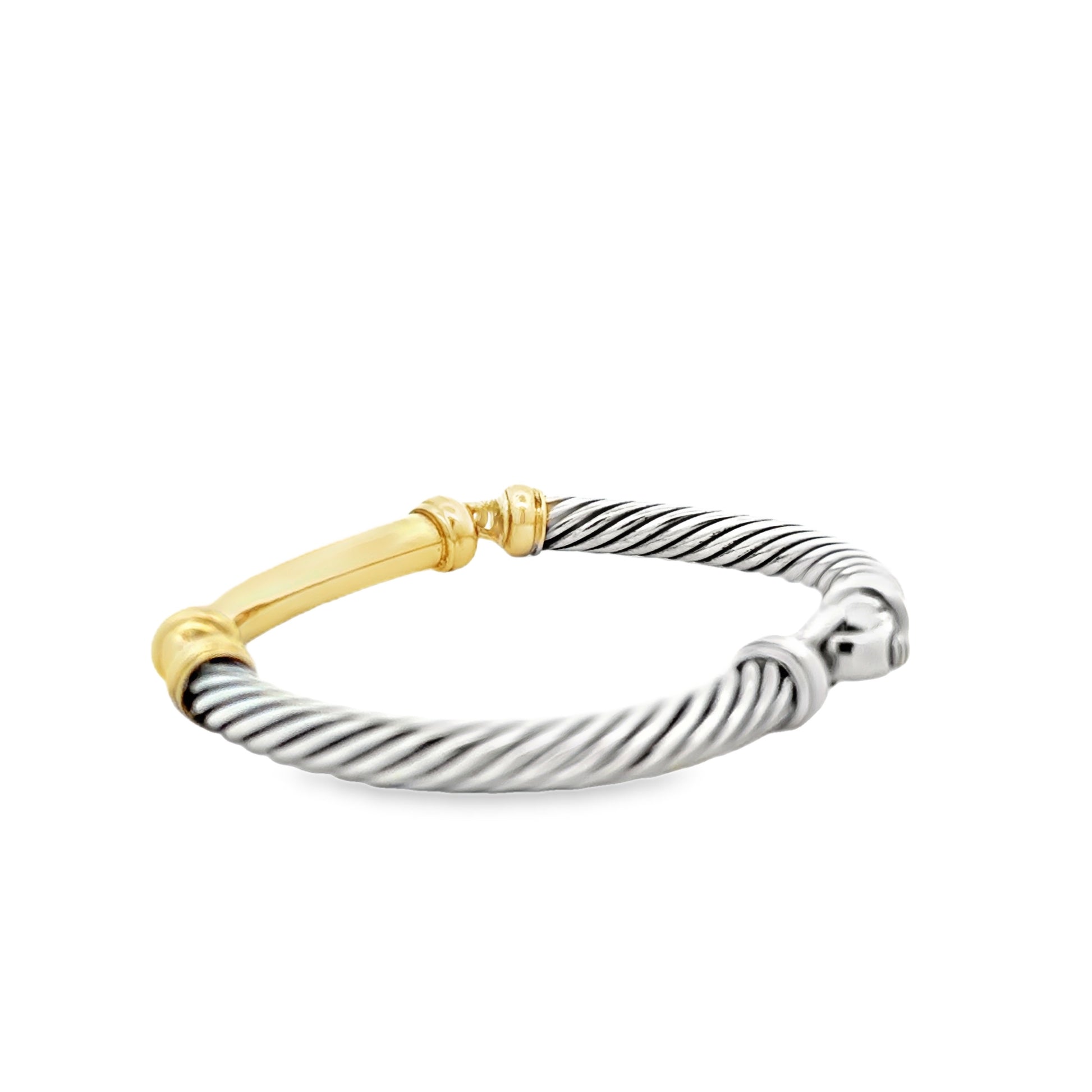 David Yurman 14k Yellow Gold and Sterling Silver Cable Bangle Bracelet — side profile