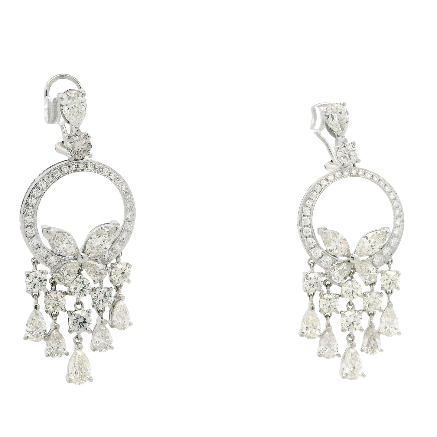 18k White Gold 13.35ctw Marquise, Pear & Round Brilliant Diamond Drop Earrings — side profile