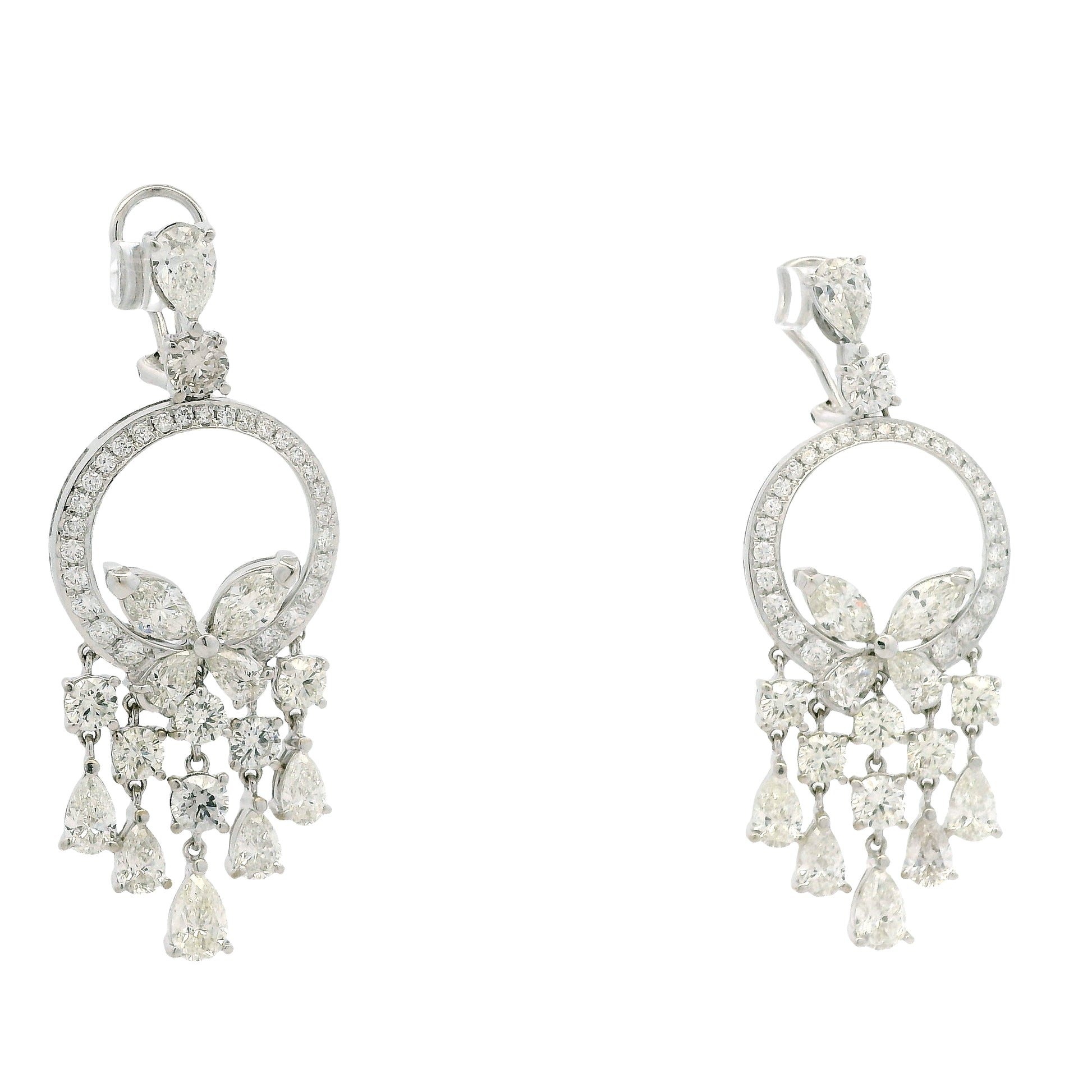 18k White Gold 13.35ctw Marquise, Pear & Round Brilliant Diamond Drop Earrings — side profile
