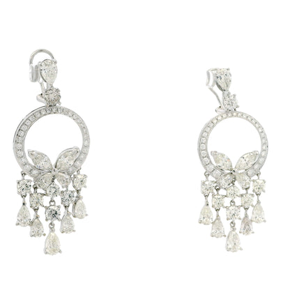 18k White Gold 13.35ctw Marquise, Pear & Round Brilliant Diamond Drop Earrings — side profile