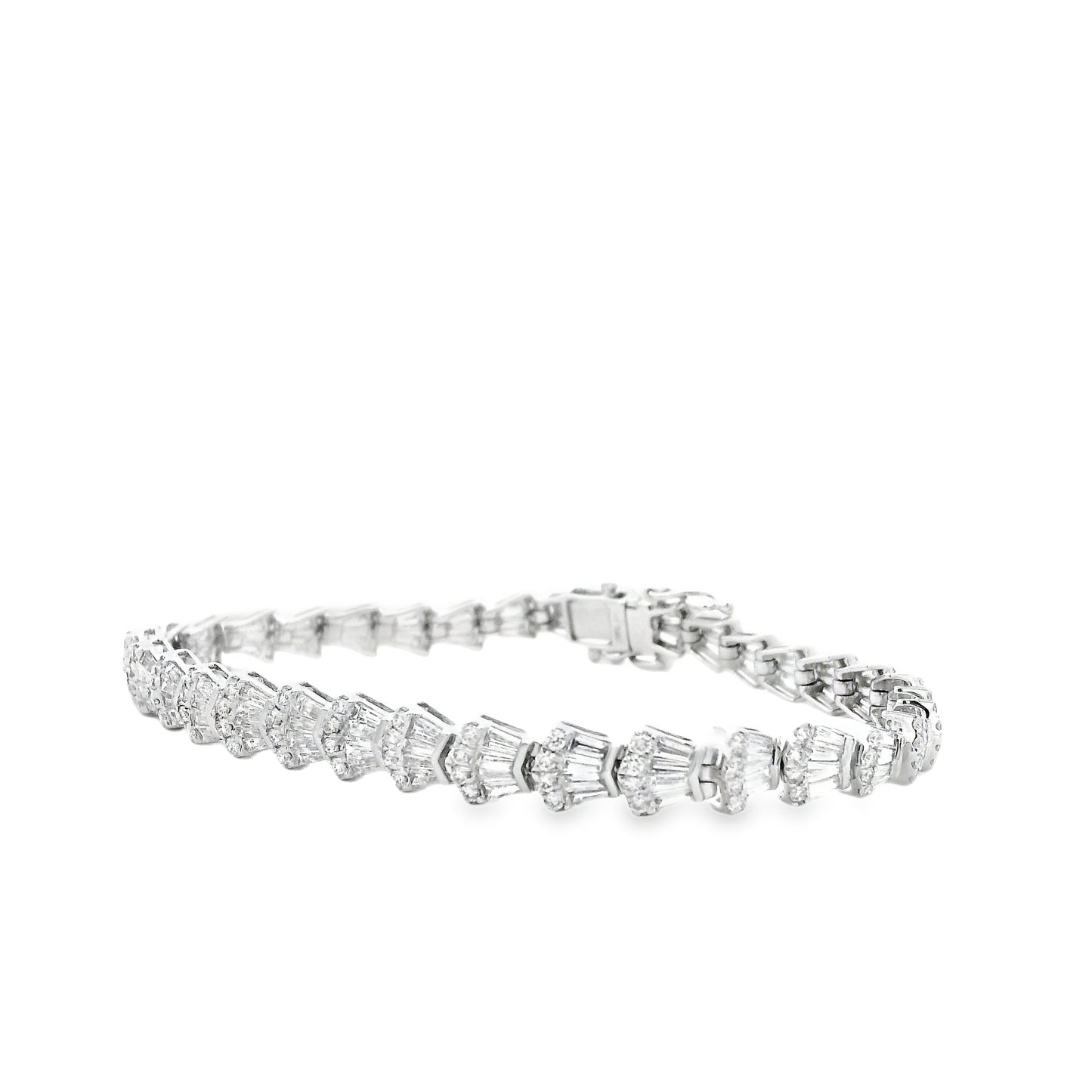 14k White Gold 5.05ctw Baguette Cut and Round Diamond Tennis Bracelet — side profile