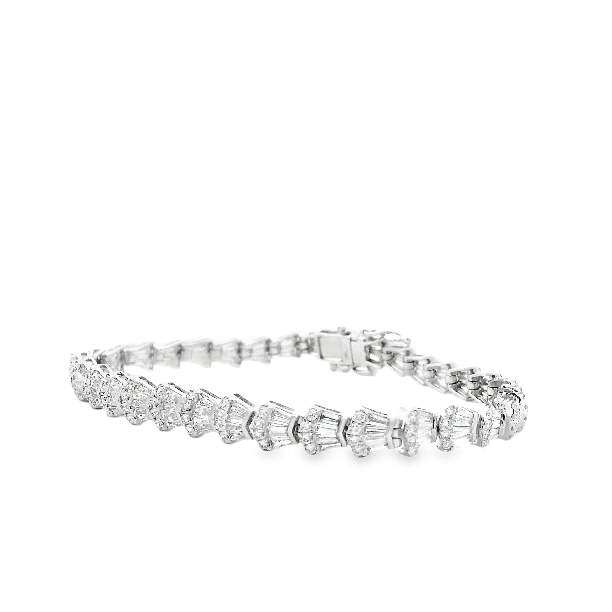 14k White Gold 5.05ctw Baguette Cut and Round Diamond Tennis Bracelet — side profile