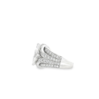 14k White Gold 0.90ct Marquise Diamond and 2.0ctw Round Brilliant Diamond Ring — side profile showing the band