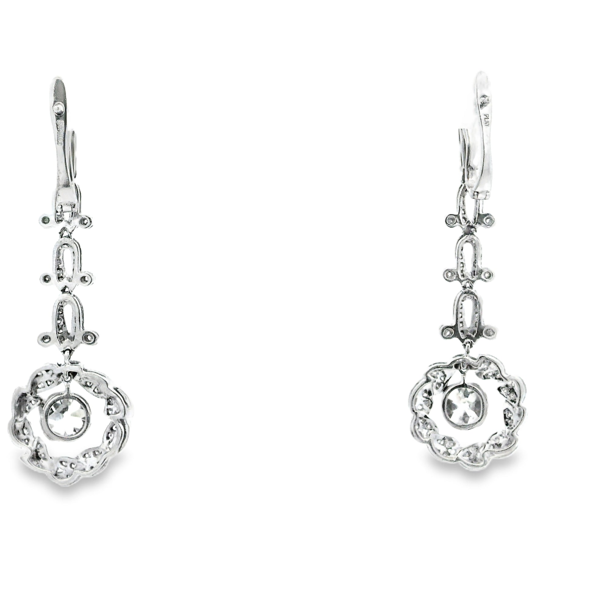 Platinum 3.88ctw Antique Cushion Cut Natural Diamond Dangle Earrings — side profile