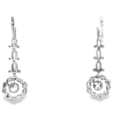 Platinum 3.88ctw Antique Cushion Cut Natural Diamond Dangle Earrings — side profile