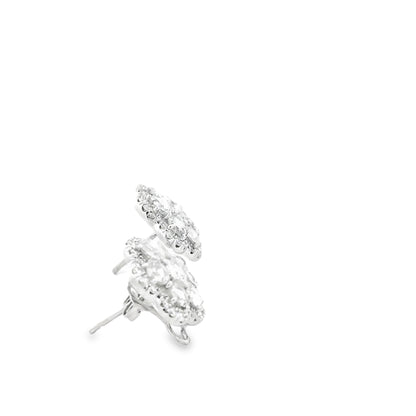 14k White Gold 3.60ctw Old Cut Natural Diamond Flower Cluster Button Earrings — side profile