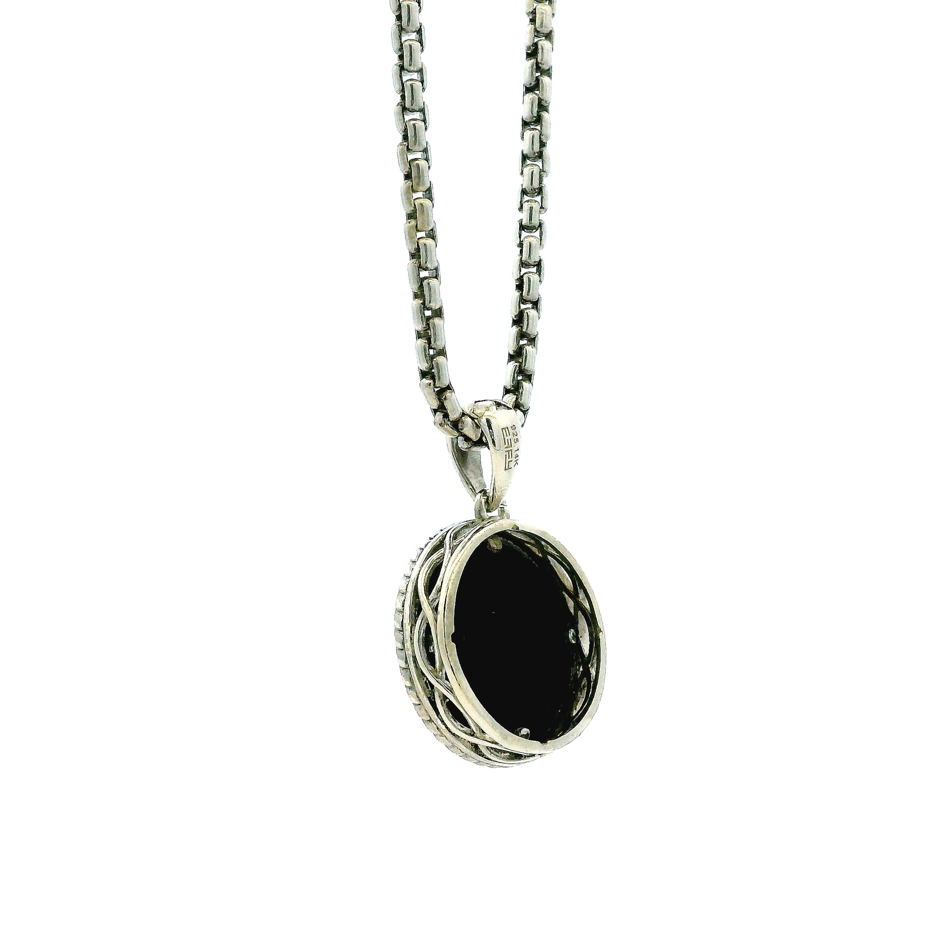 Effy 14k White Gold 1.0ctw Diamond and Onyx Panther Evil Eye Pendant Necklace — side profile showing the band