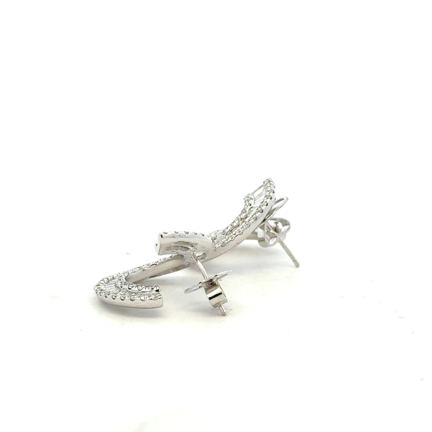 18k White Gold 3.97ctw Round Brilliant and Baguette Diamond Hoop Earrings — side profile