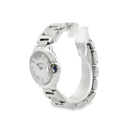 Cartier Ballon Bleu 28mm White Dial Stainless Steel Watch — side profile showing case thickness