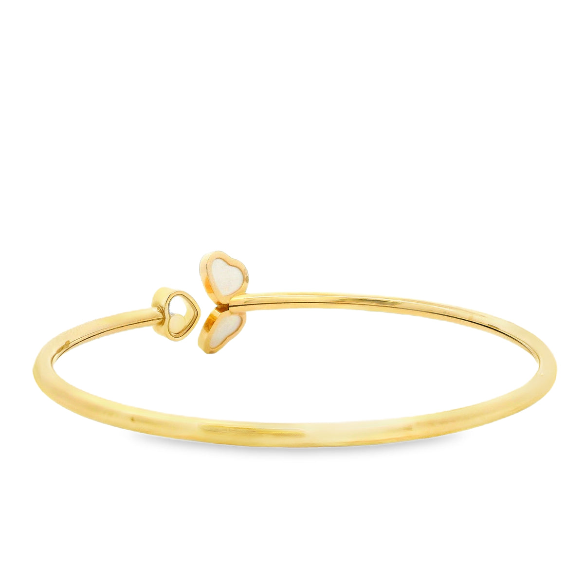 Chopard Happy Hearts 18k Yellow Gold Mother of Pearl Bangle Bracelet — side profile showing case thickness