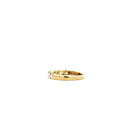 14k Yellow Gold 0.80ct Emerald Cut and 0.50ctw Round Brilliant Diamond Halfway Band Ring — side profile showing the band