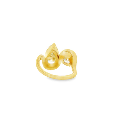 18k Yellow Gold 3.01ct Pear Cut and 1.47ct Round Cut Two-Stone Diamond Ring — side profile showing the band