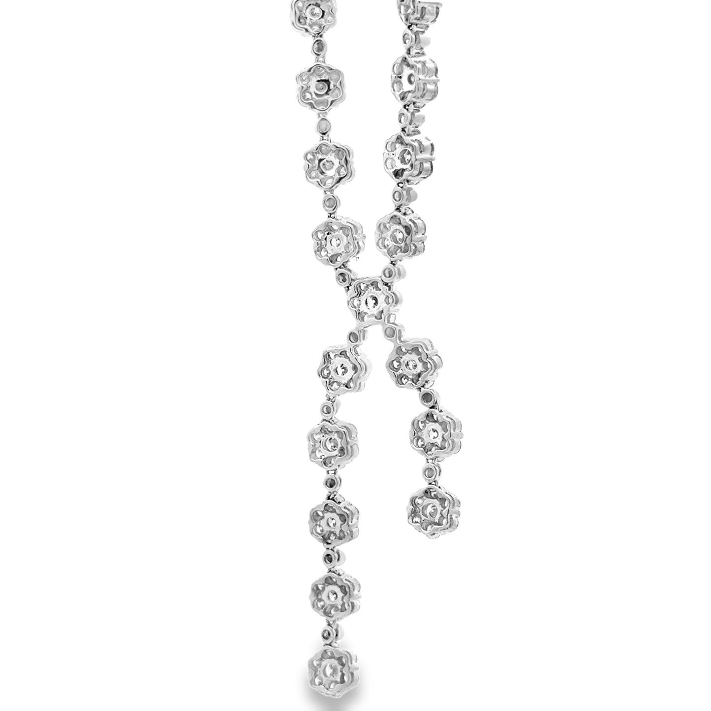18k White Gold 20.00ctw Natural Round Brilliant Diamond Cluster Drop Necklace 17" — clasp detail