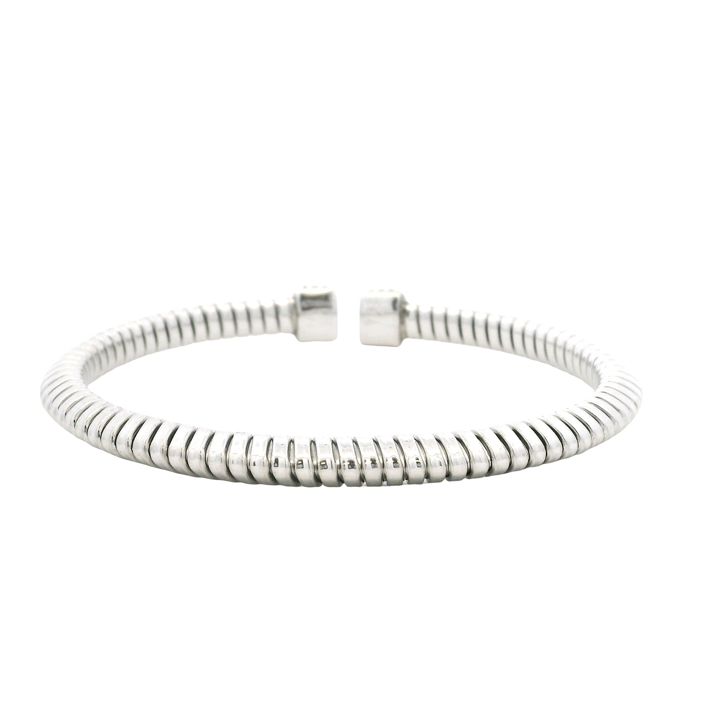 18k White Gold 0.48ctw Round Brilliant Diamond Ribbed Pavé Bangle Bracelet — side profile
