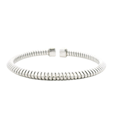 18k White Gold 0.48ctw Round Brilliant Diamond Ribbed Pavé Bangle Bracelet — side profile