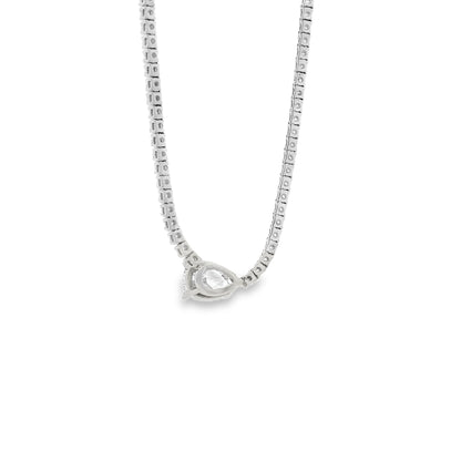 GIA Certified 1.06ct D VS2 Pear Cut Diamond Pendant Tennis Necklace — side profile showing the band