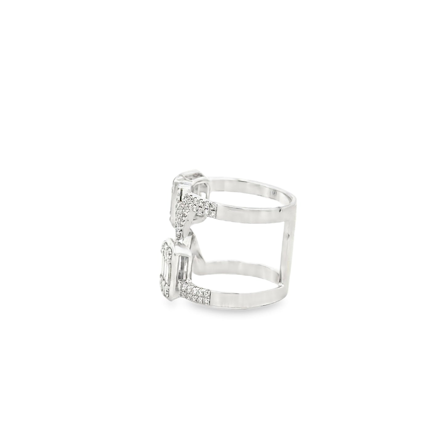 18k White Gold 1.72ctw Round Brilliant and Baguette Openwork Fashion Ring — side profile showing the band